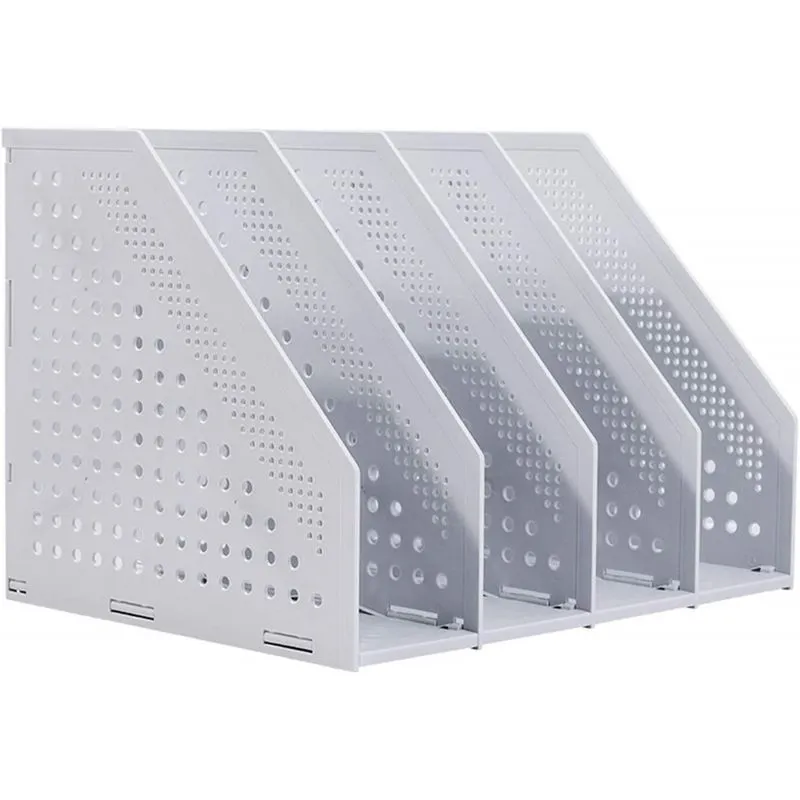 Porta-arquivos de revista dobrável HUOGUO/organizador de mesa para organização e armazenamento de escritório com 4 compartimentos verticais