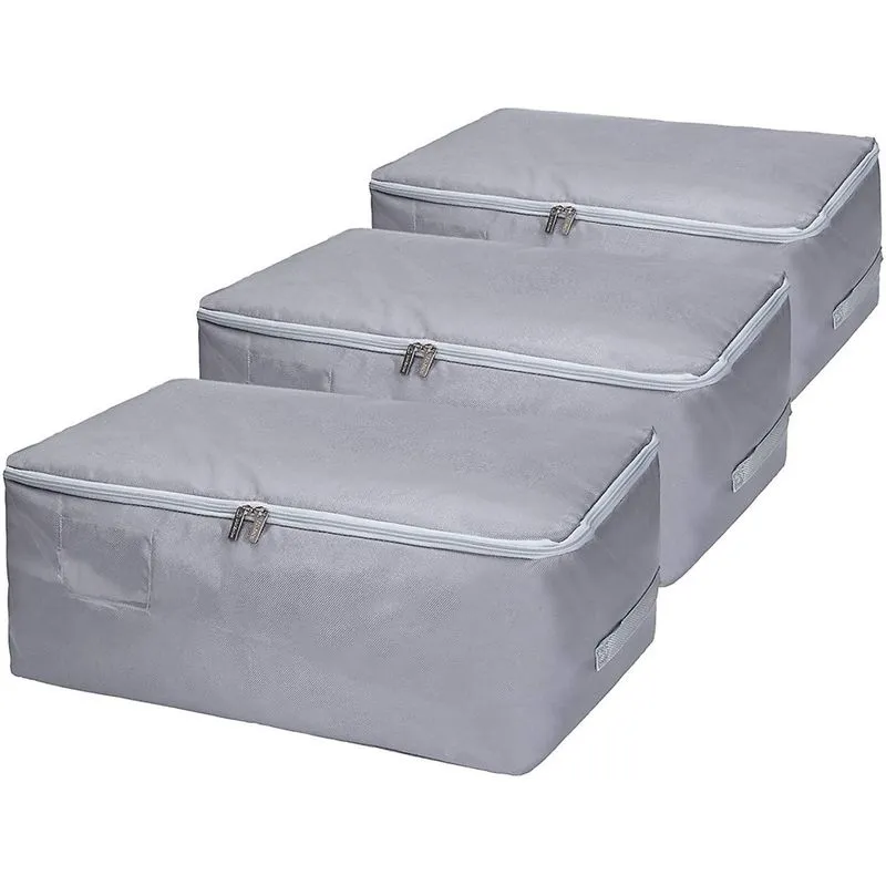 Pacote com 3 cômodas extra grandes para roupas embaixo da cama, bolsas organizadoras dobráveis para edredons (cinza, xxl)
