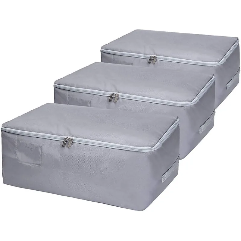 3 peças de cabideiro grande cômodas sob a cama, bolsas organizadoras dobráveis para edredons (cinza, l)