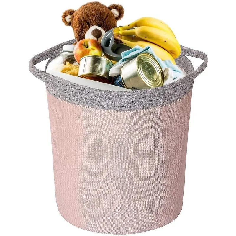 Cesto de roupa suja Bolsa de armazenamento portátil Tecido impermeável Cestos de lavanderia dobráveis Organizador de roupas de brinquedo com grande capacidade (cinza rosa)