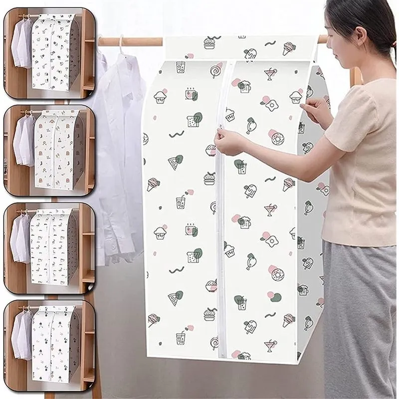 Capas de roupas Zíper Poeira Capa de roupas Armazenamento de roupas Guarda-roupa Sacos de terno Cabides de armário Capa de roupas Saco de pó Organizador de suspensão (Tamanho: 04-60x10x90cm)