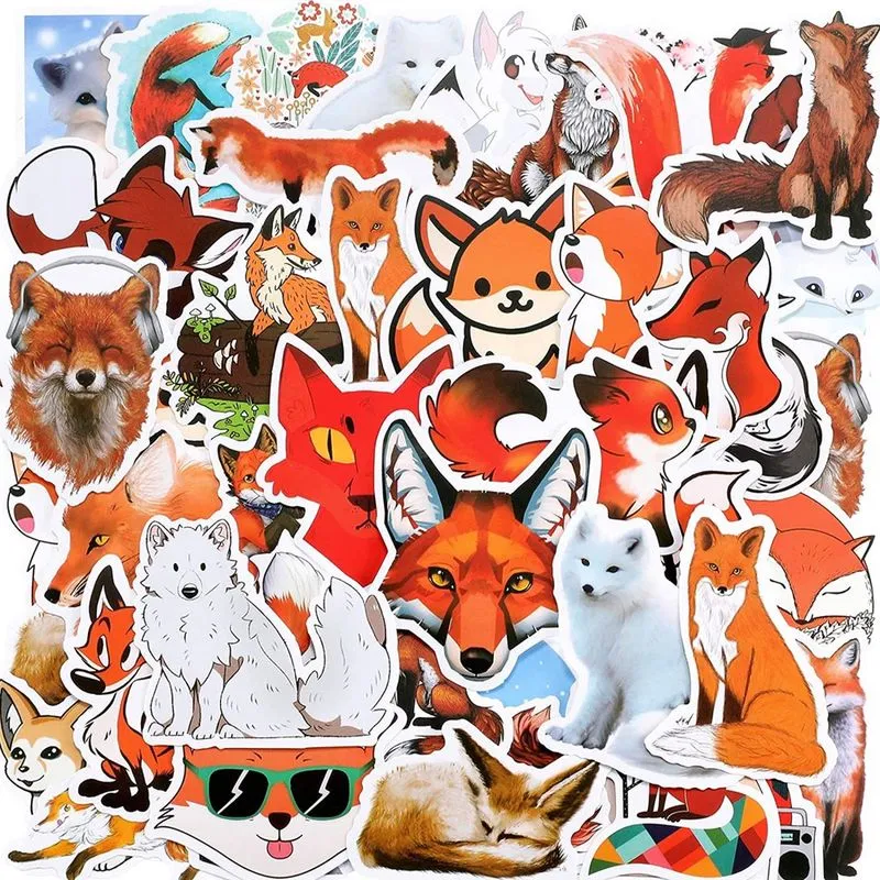 100 peças de adesivos de raposa decalques de raposa de desenho animado misto adesivo de garrafa de água de raposa impermeável adesivo de vinil bonito animal adesivo decorativo para laptop bagagem
