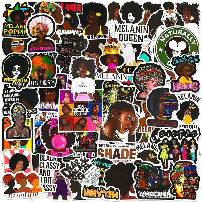 100 estilos adesivos de melanina poppin, decalque preto pop cantor vinil adesivo à prova d'água adesivos de menina negra à prova d'água e durável computador skate guitarra garrafa de água bicicleta ne