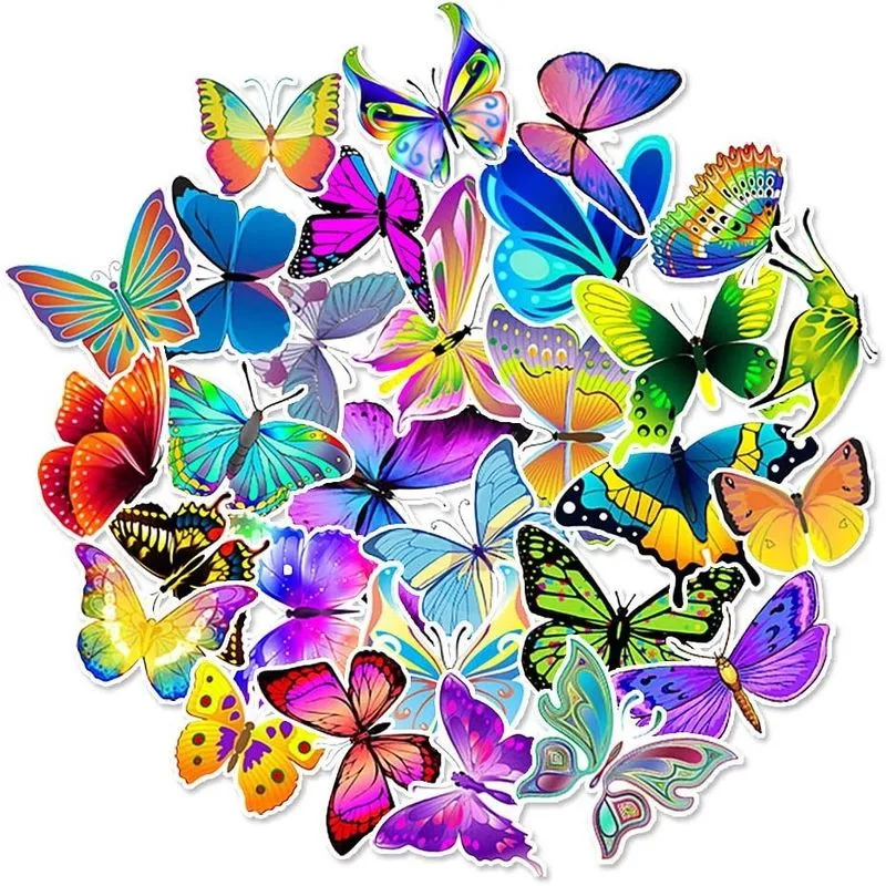 Adesivos estéticos de borboleta para meninas adolescentes meninos 50 unidades Adesivos impermeáveis de vinil de insetos de desenho animado para garrafas de água, hidrofrascos, laptop, bagagem, telefon