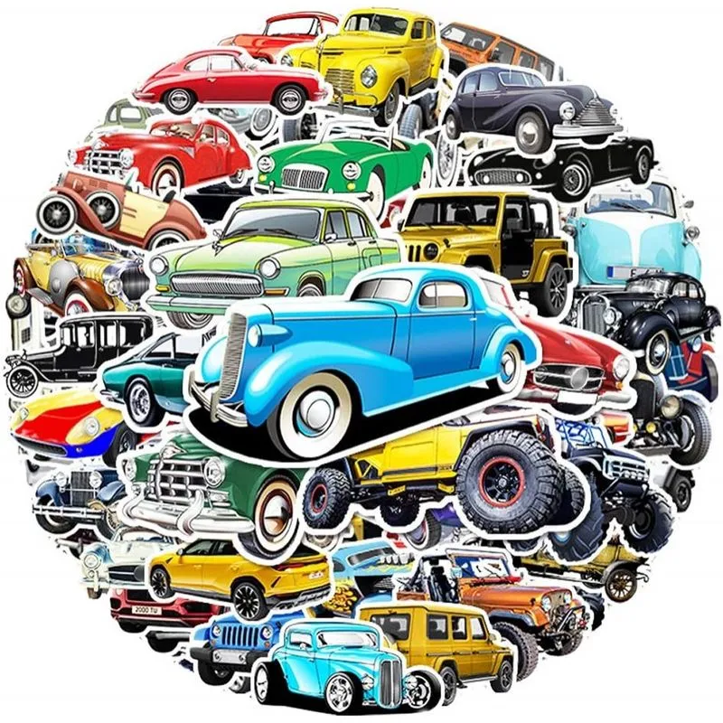 Adesivos clássicos de carros antigos para adolescentes adultos e homens 100 peças Adesivos decorativos de vinil à prova d'água para laptop, bagagem, hidrofrascos, garrafa de água, tablet, telefone, ta