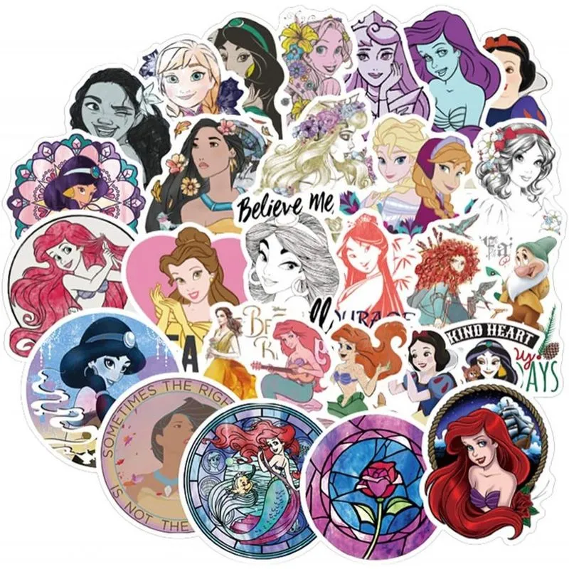 100 pçs hot disney princess adesivos para garrafa de água copo laptop guitarra carro motocicleta bicicleta skate bagagem caixa vinil impermeável graffiti patches jkt