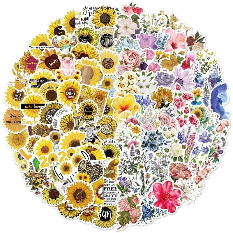 Adesivos de flores requintados para meninos, adolescentes e meninas 100 peças Adesivos estéticos de vinil à prova d'água para copo de garrafa de água, tablet, hidrofrascos, telefone, bagagem, biciclet