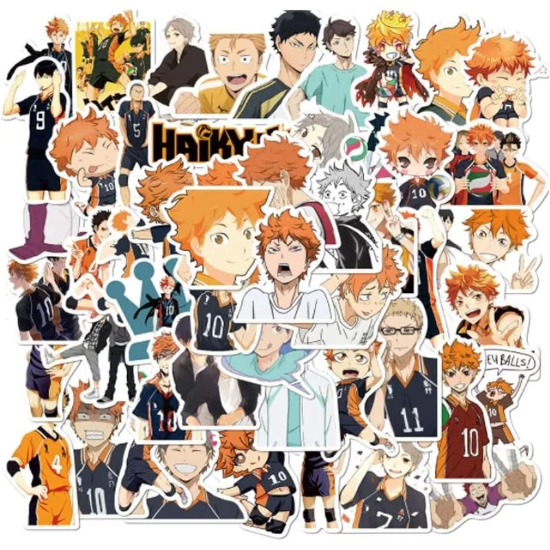 Adesivos de anime japonês haikyuu adesivos de vinil à prova d'água para laptop adesivos de voleibol juvenil decalques de desenho animado para laptop garrafa de água frasco hidráulico guitarra biciclet