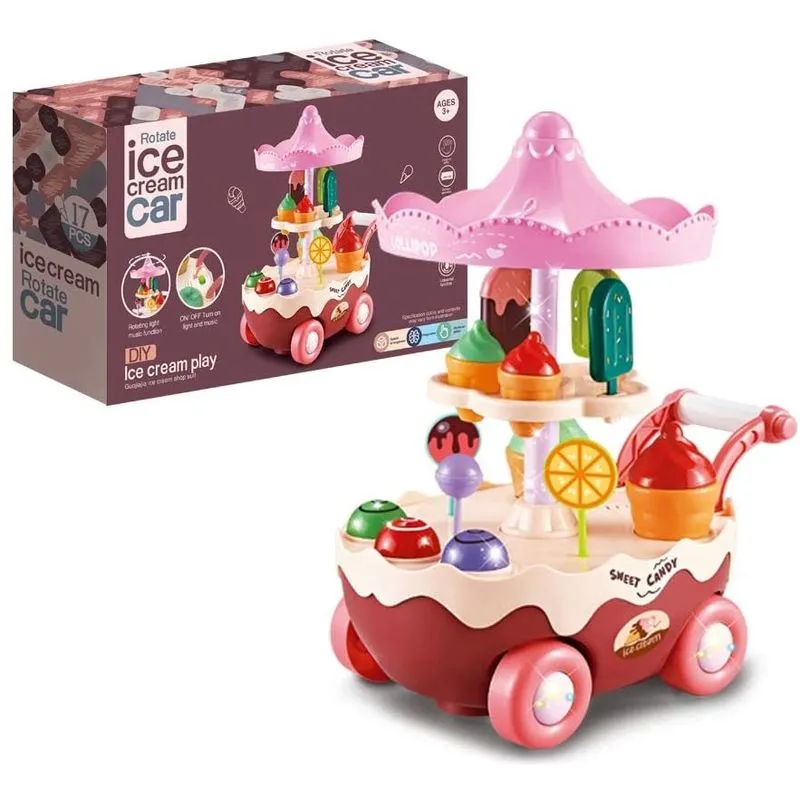 Honra. trust Toddler Girl Toys Idade 3 4 5 6 anosPequeno caminhão de sorveteConjunto de brincadeiras de fingir brinquedos de comida para meninasCarrinho de sorvete automático