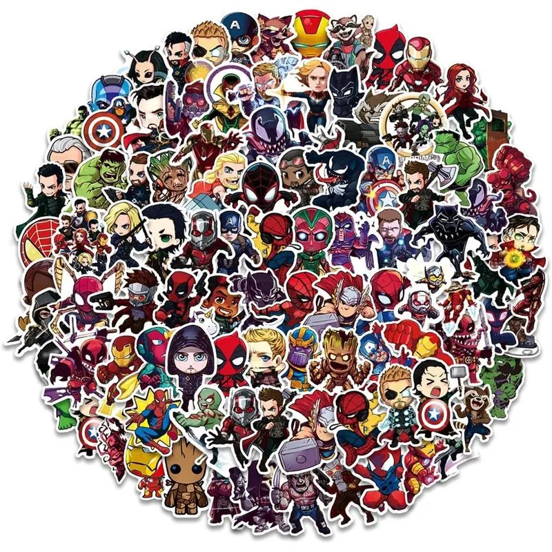 100 unidades de adesivos de super-heróis para adolescentes, decalques de vingadores, à prova d'água para laptop, garrafa de água, copo de carro, computador, guitarra, skate, bagagem, amortecedor de bi