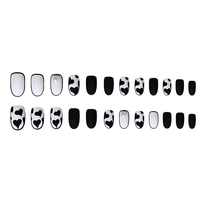 Remendo De Unhas Falsas Unhas De Cabeça Redonda Longa Padrão De Coração Arte De Unha Fosca Prego Acabado