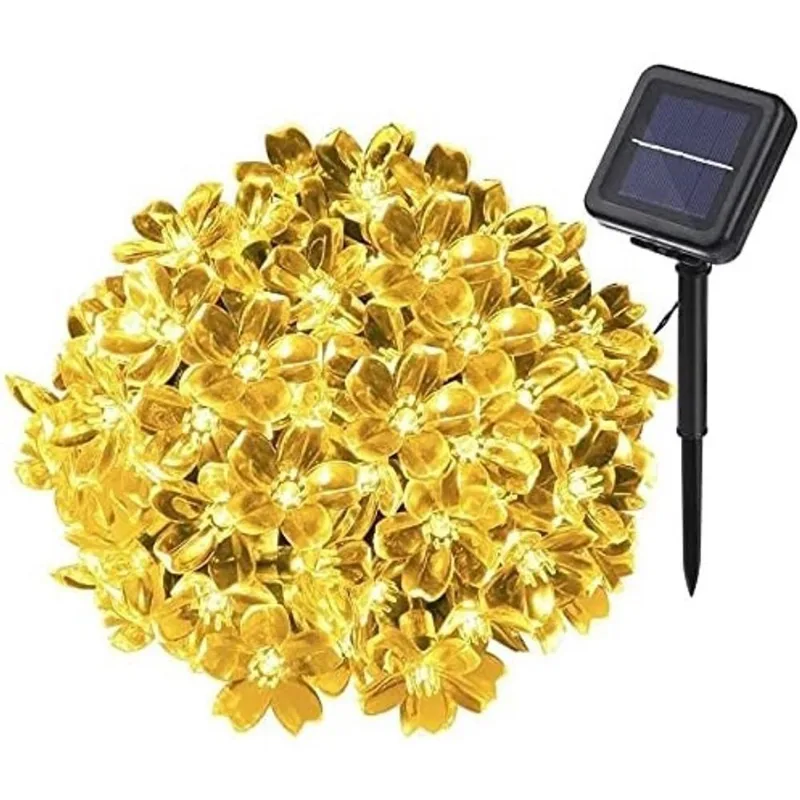 Branco quente 21 pés 50 LED Blossom Waterproof Outdoor Solar String Fairy Light Luzes movidas a energia solar para casa, jardim, quintal, paisagem, dia de Natal, festa