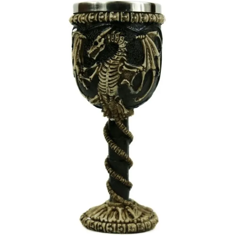 Cálice de Ossuário de Esqueleto de Dragão Medieval Cálice de Vinho Resina de Aço Inoxidável