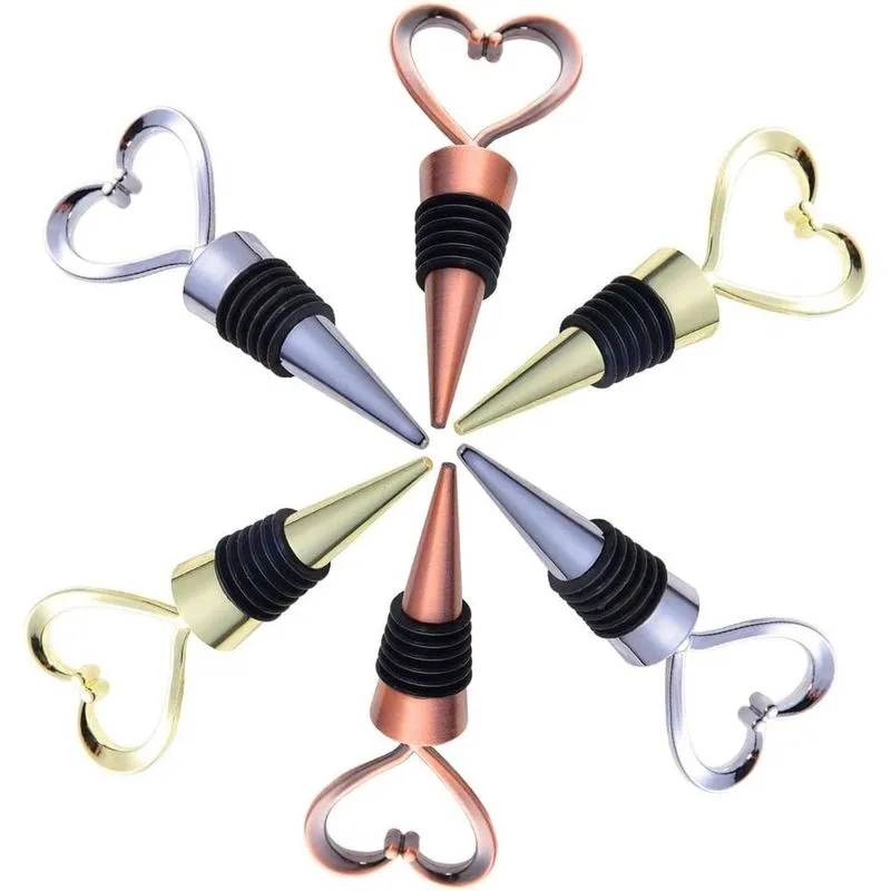 6 peças de rolhas decorativas para garrafas de vinho, aço inoxidável, design em forma de amor, rolha de garrafa de bebida, plugue reutilizável para lembrancinhas de presentes de festa de casamento (2