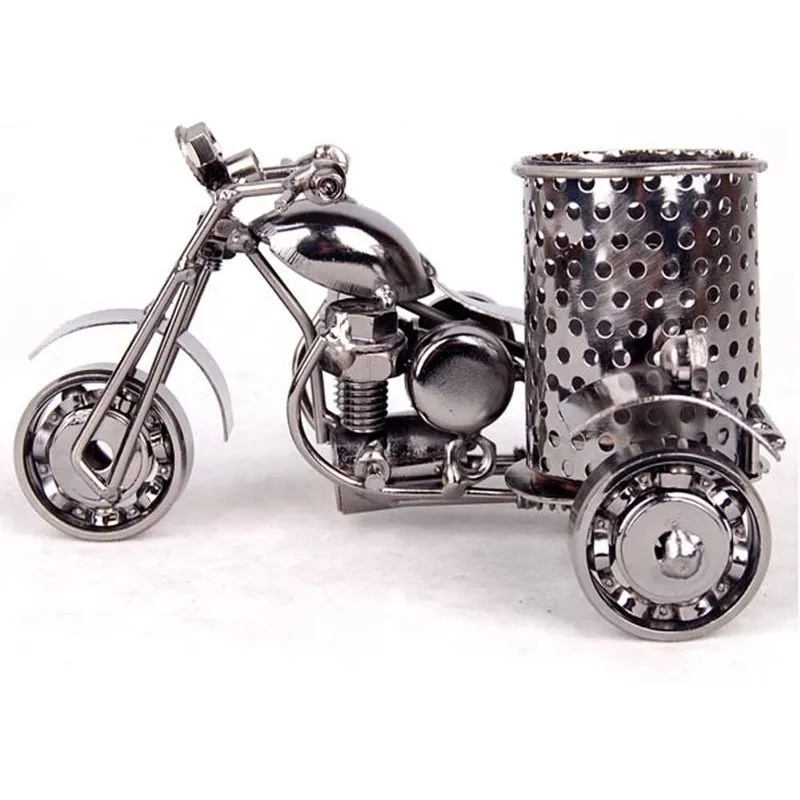 Porta-lápis de metal preto com design de moto - Estilo único e criativo