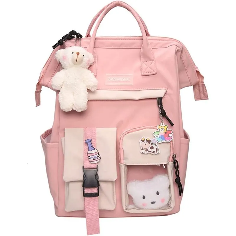 Mochila Kawaii com Alfinete Kawaii e Acessórios Mochila Estética Bonita Mochila Kawaii Bonita para Escola (Rosa) Rosa -