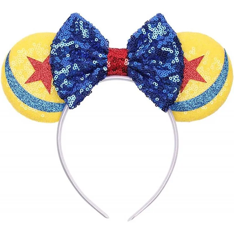 Faixas de cabeça com laço de orelhas de rato, fantasia de cosplay com glitter para festa de princesa para meninas e mulheres azul médio
