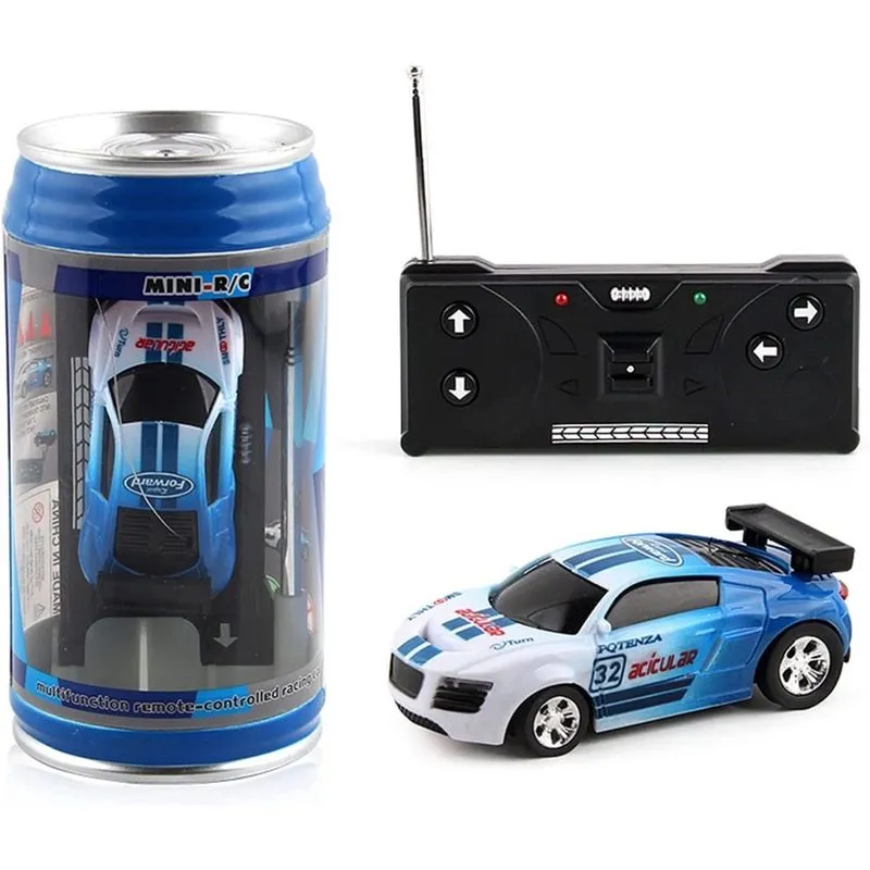 Mini carro rc, 1 conjunto de carro de controle remoto micro com bloqueios de estradas Design de latas de coca simulação criativa brinquedo de carro de corrida presente infantil azul tamanho único