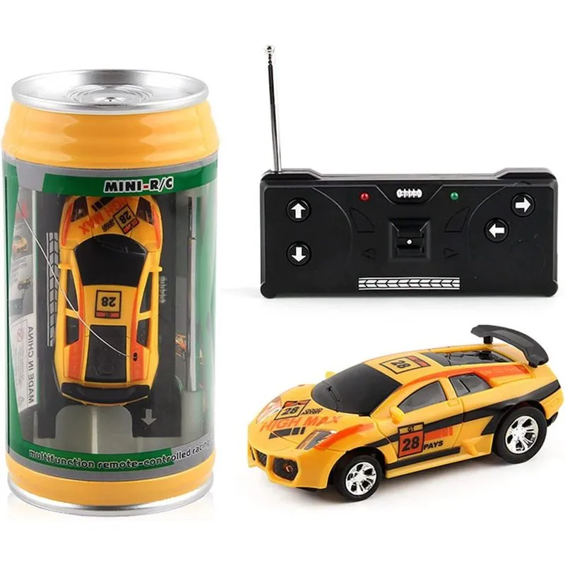 Mini carro rc, 1 conjunto de carro de controle remoto micro com bloqueios de estradas Design de latas de coca simulação criativa brinquedo de carro de corrida presente infantil amarelo tamanho único