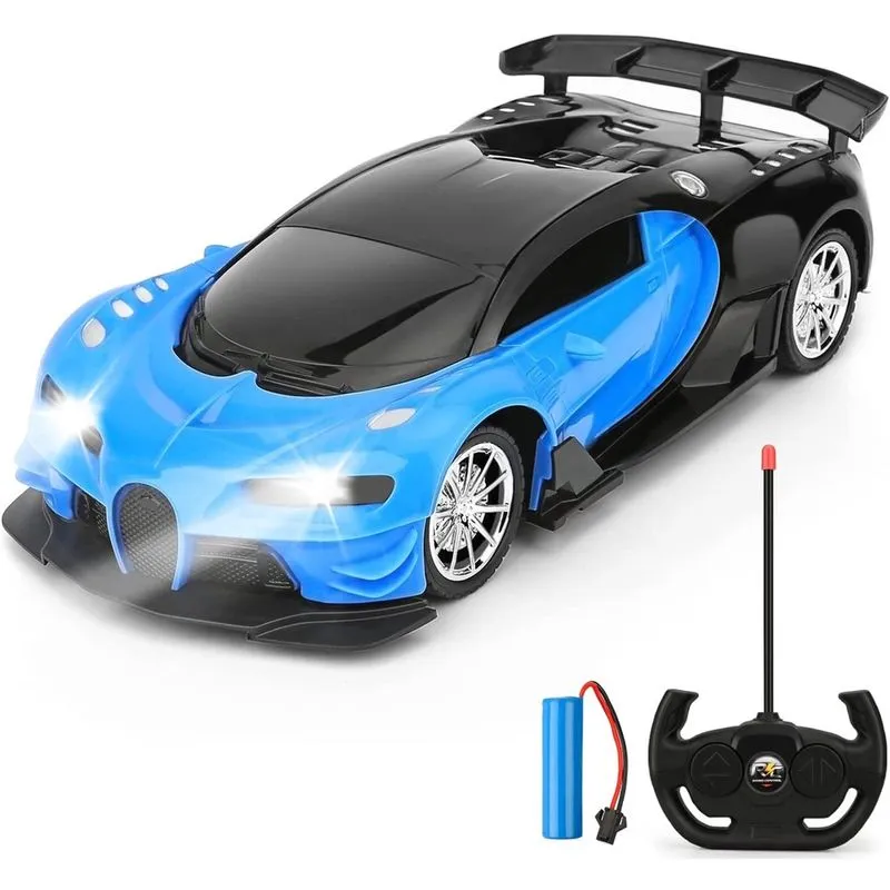 Carro de controle remoto para crianças - Corrida de brinquedos remotos elétricos de escala 1/16, com luzes LED Veículo de brinquedo de passatempo recarregável de alta velocidade, presentes de carro rc