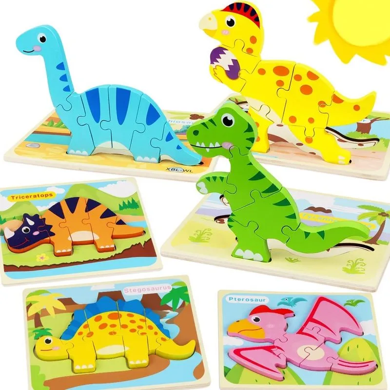 Quebra-cabeças de dinossauros, 6 peças, brinquedo educativo para pré-escolares