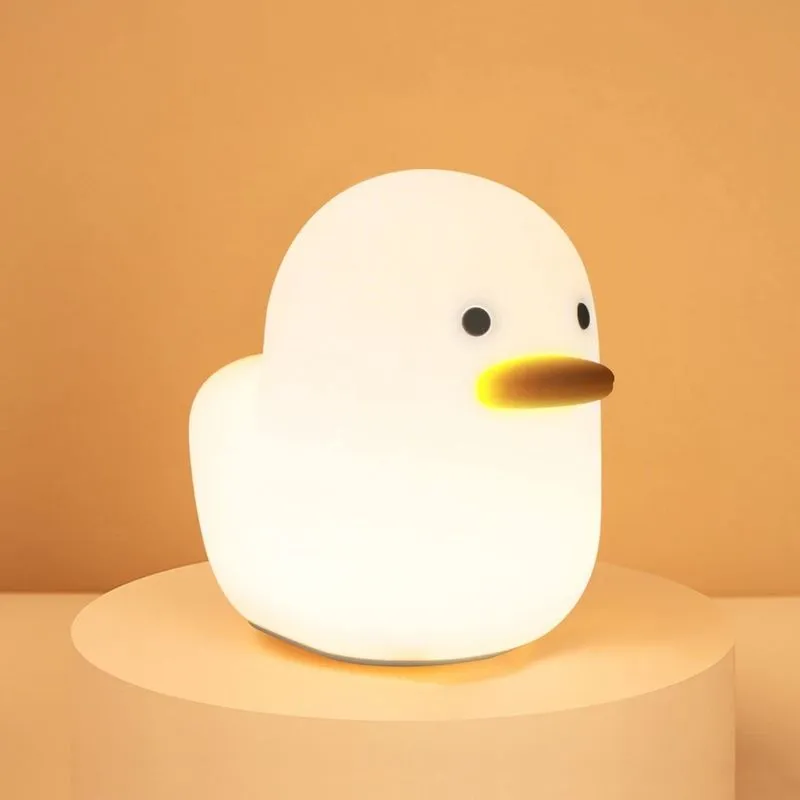 Luzes noturnas domésticas Ipalmay para crianças Lâmpadas recarregáveis usb, abajur de cabeceira abs + pc para amamentação, controle de toque e configuração de temporizador, pato branco