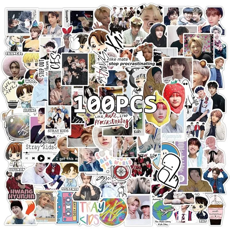 Adesivos Stray Kids 100PCS - Adesivos Vinil Laptop, Skate, Garrafa, Bike, Guitarra e Bagagem