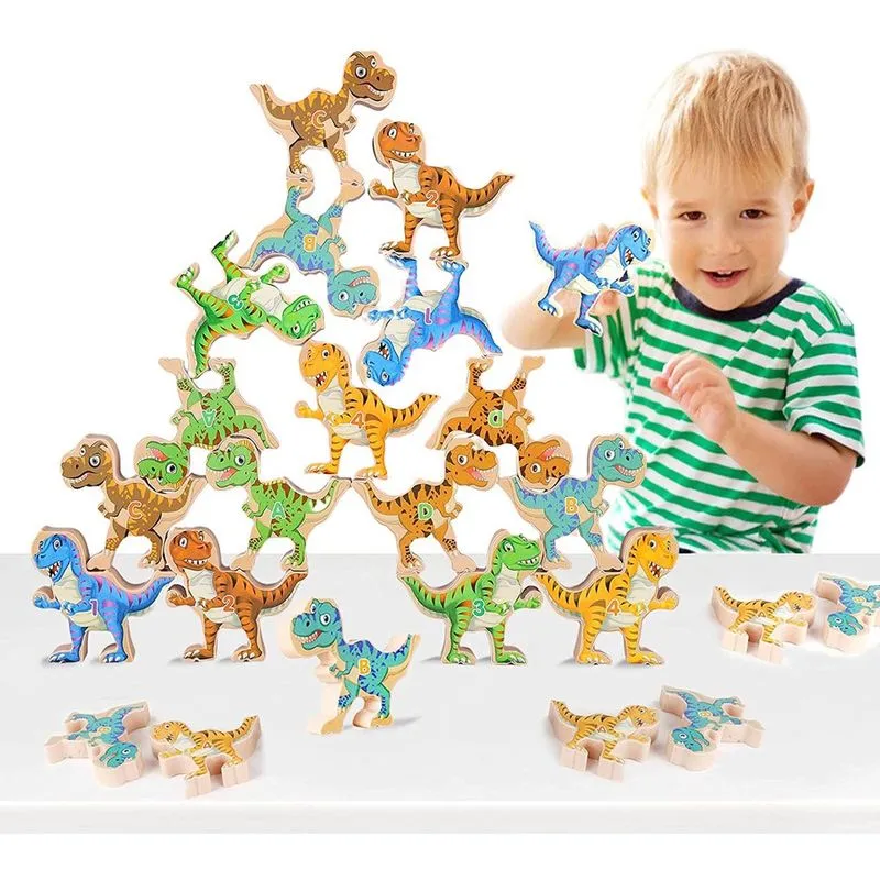 Brinquedo Empilhar Dinosaur p/ Meninos 3-5 Anos, Montessori, Presentes Natal e Aniversário