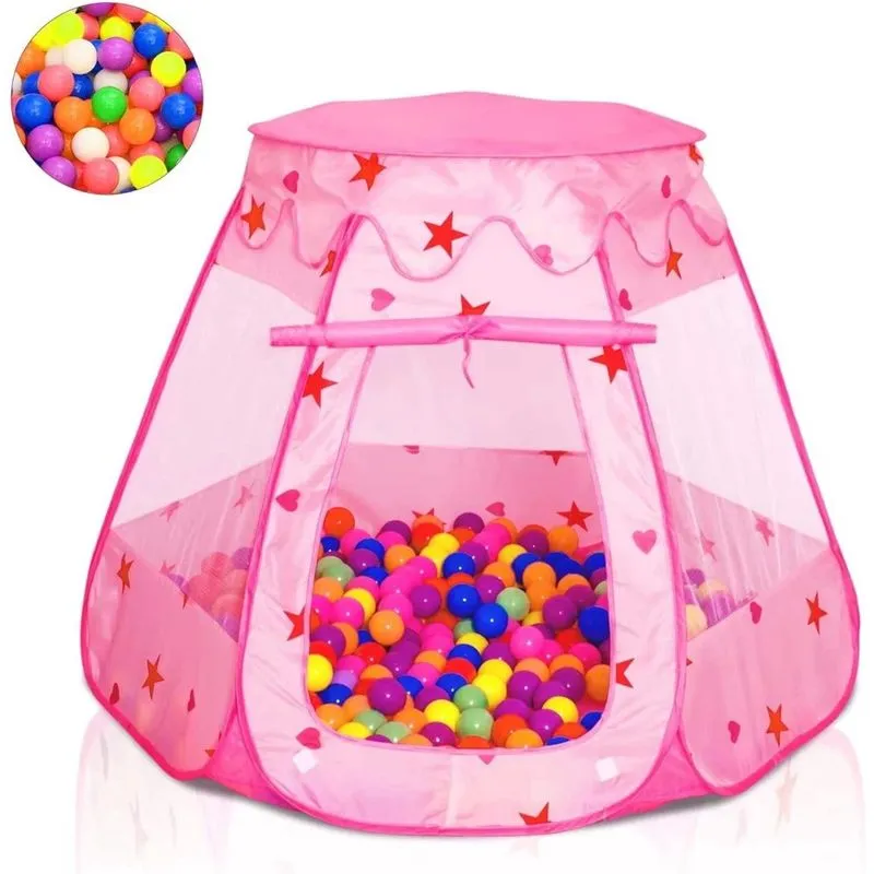 Poço de bolas para bebês com 50 bolas, barraca infantil pop-up para meninas, brinquedos de princesa para crianças, teatro interno e externo com bolsa de transporte (poço de bolas com 50 bolas)