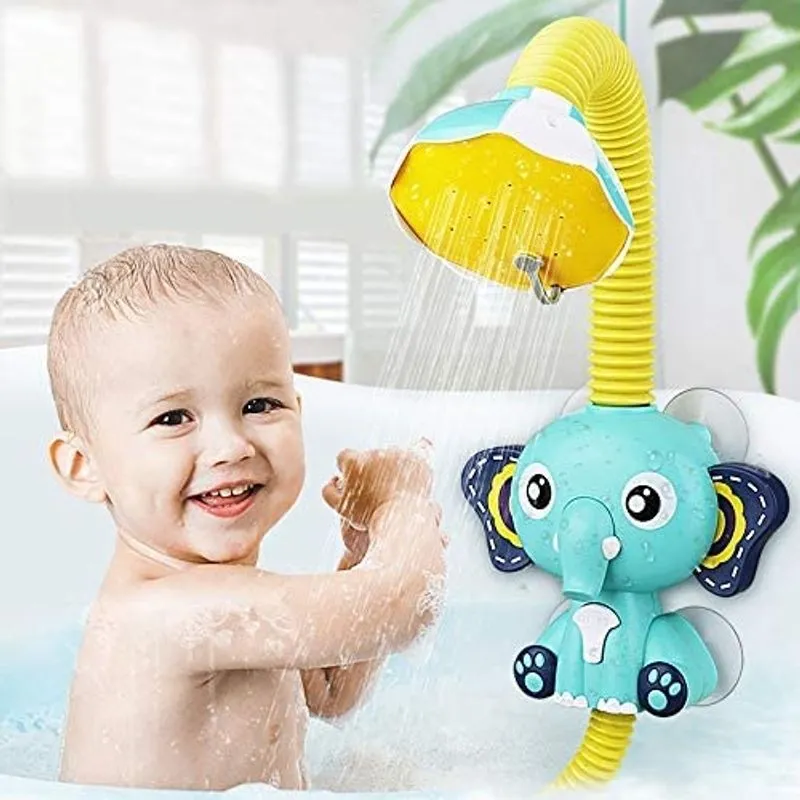 Brinquedo de banho de elefante fofo - bomba de água elétrica automática com chuveiro de mão, sprinkler, brinquedos de banho, brinquedos de banheira para crianças, bebês, crianças, 3, 4, 5 anos, menina