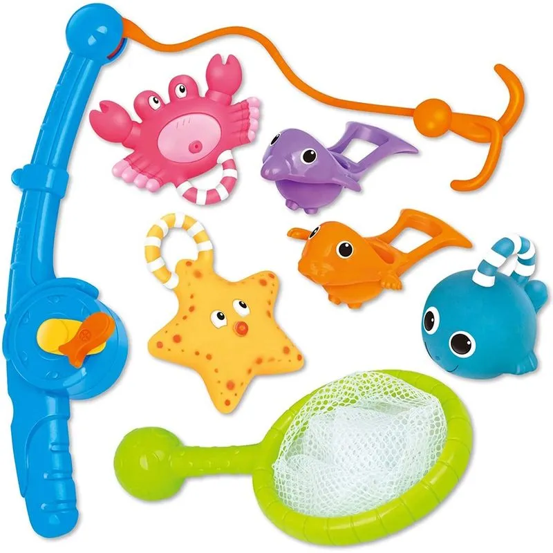 Brinquedo de banho, brinquedo de pesca flutuante e colher de água com bolsa organizadora (pacote com 8), jogo de rede de peixe na banheira, banheiro, piscina, tempo de banho para crianças, bebês, meni
