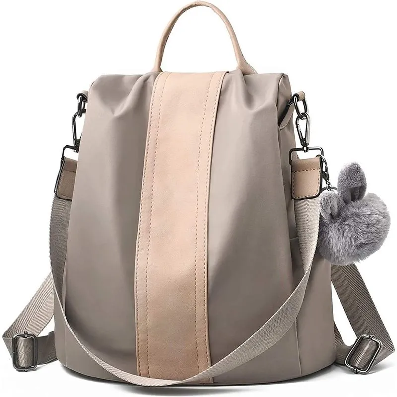 Mochila feminina Mochila feminina Mochila escolar de nylon impermeável Bolsas de ombro antirroubo (cinza, grande atualizado)