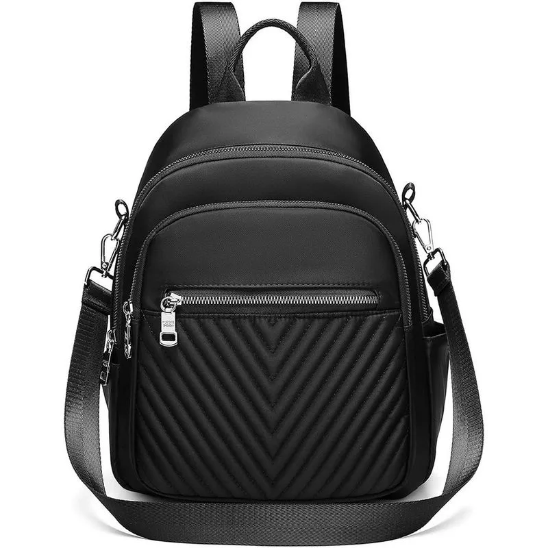 Mochila feminina bolsa de ombro 2 em 1 mochila impermeável de náilon pequena mochila escolar mochila antirroubo para viagens escolares casuais, caminhadas, trabalho, preto