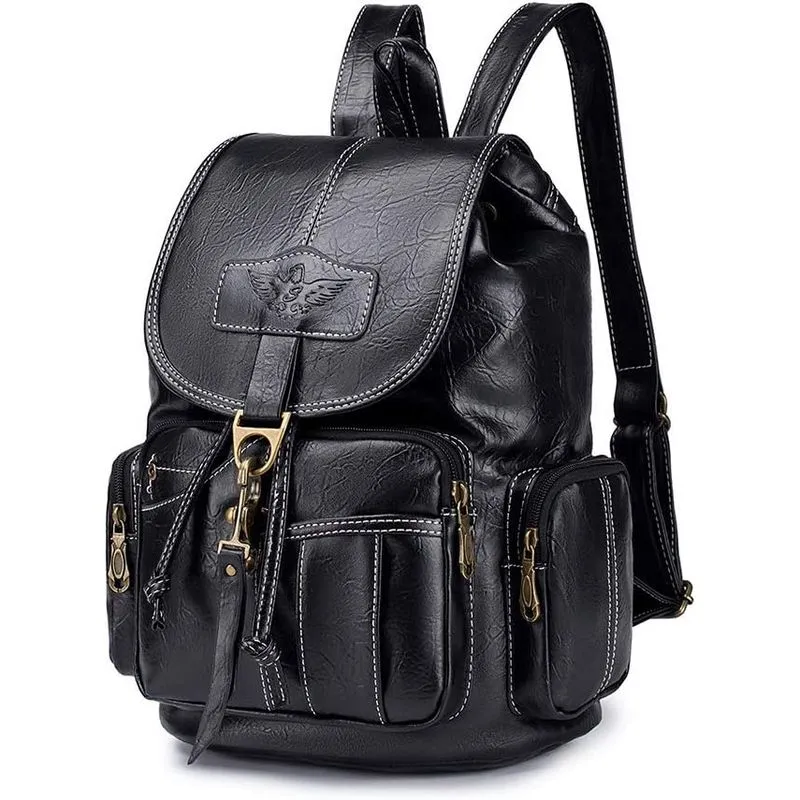 Mochila Vintage de Couro Sintético Resistente à Água para Estudantes e Viagens