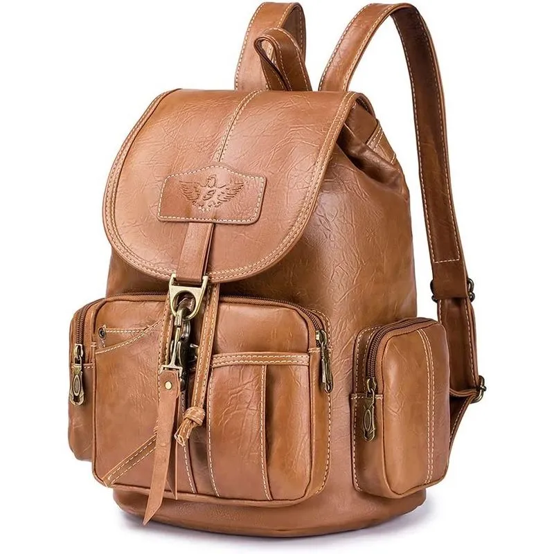 Mochila de couro ecológico impermeável para universitárias