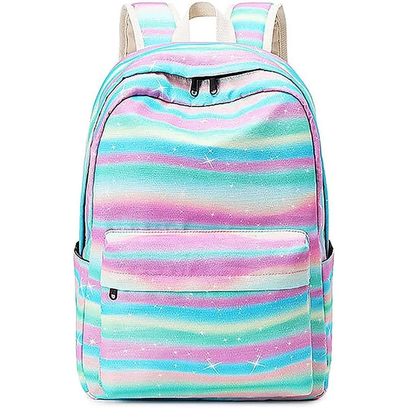 Mochila listrada arco-íris infantil bolsa escolar cintilante mochila leve para laptop multifuncional mochila de viagem presente para meninas adolescentes mulheres