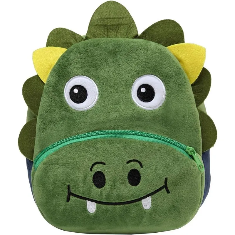Mochila infantil para meninos e meninas, pequena mochila infantil fofa animal 3D mini jardim de infância macia bolsa escolar infantil de pelúcia para bebê em dinossauro verde
