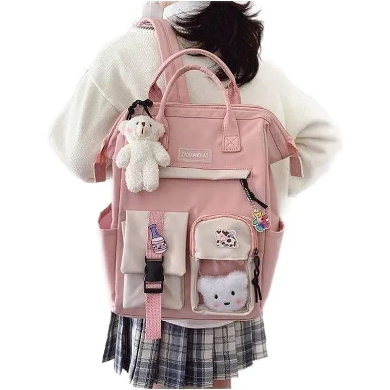 Mochila Kawaii com alfinete e acessórios Kawaii, lindas mochilas escolares Kawaii para meninas adolescentes (rosa)