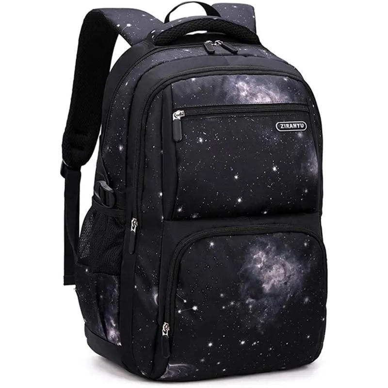 Mochila preta Galaxy para meninos Mochila do ensino médio Bolsa elementar