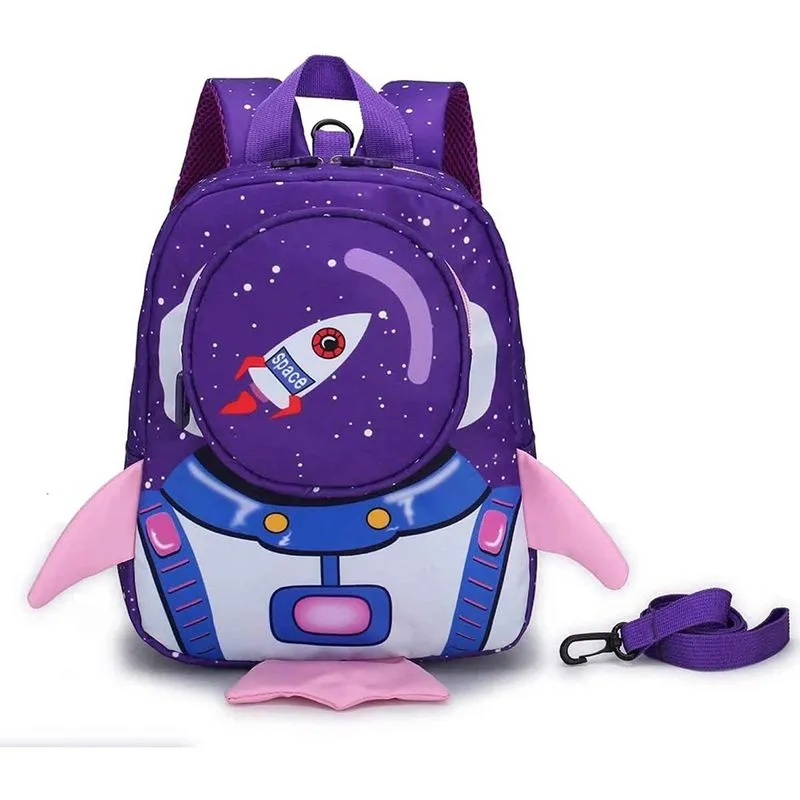 Mochila infantil para meninos e meninas com arnês coleira em forma de foguete Mochila infantil para berçário, pré-escolar, mochila de bebê à prova d'água (por 1-3 anos)