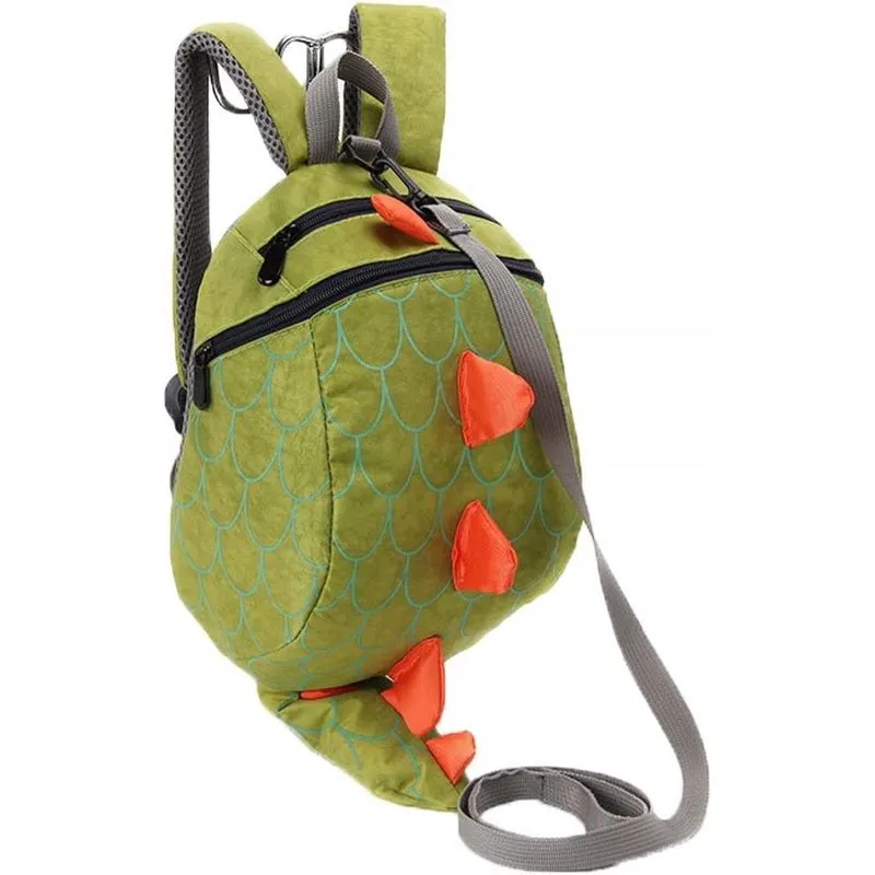 Mochila infantil infantil com rédeas para meninos bolsa de dinossauro fofa bolsa infantil anti-perda pré-escolar (verde)