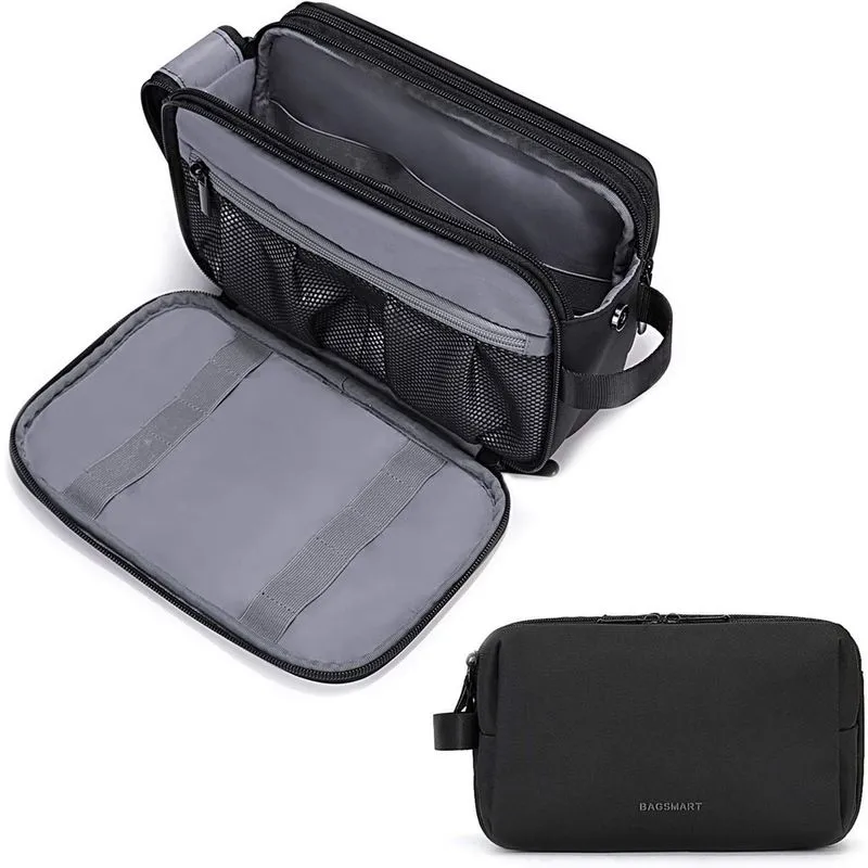 Bolsa de higiene pessoal para homens Kit Dopp de barbear resistente à água Bolsa de lavagem noturna Bolsa de cosméticos Organizador de artigos de higiene pessoal de banheiro Couro pu (preto)
