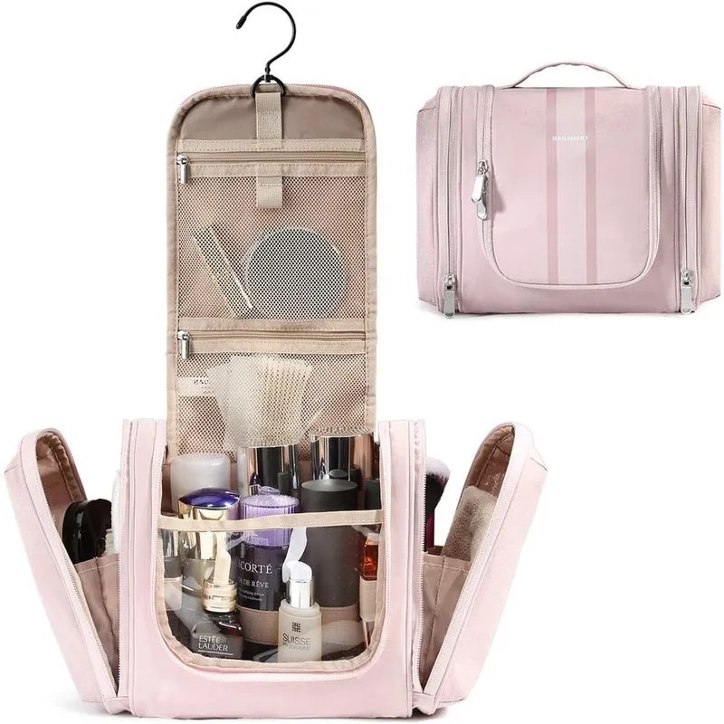 Bolsa de higiene pessoal suspensa Bolsa de lavagem grande Bolsa de cosméticos à prova d'água Organizador de maquiagem para mulheres e homensRosa