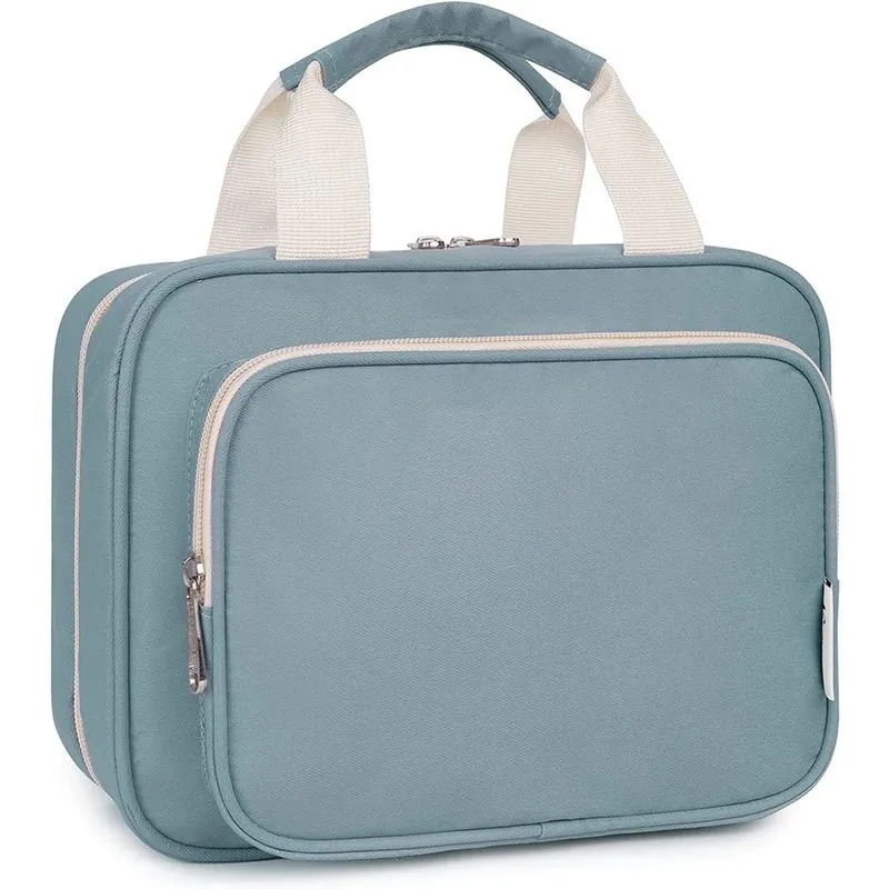 Bolsa grande de higiene pessoal suspensa Bolsa de maquiagem de viagem Organizador de cosméticos para mulheres e meninas (azul acinzentado (atualização))