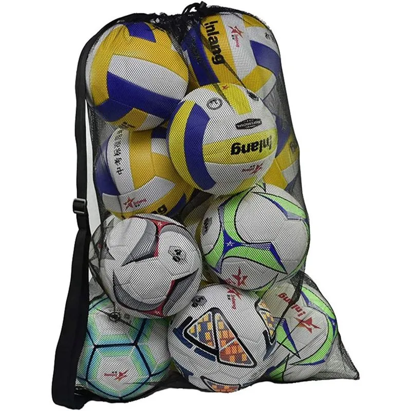 Saco de bola de malha esportiva extra grande com cordão Bolsa de armazenamento de equipamentos de treinamento de futebol Organizador de artigos de mergulho com alça de ombro