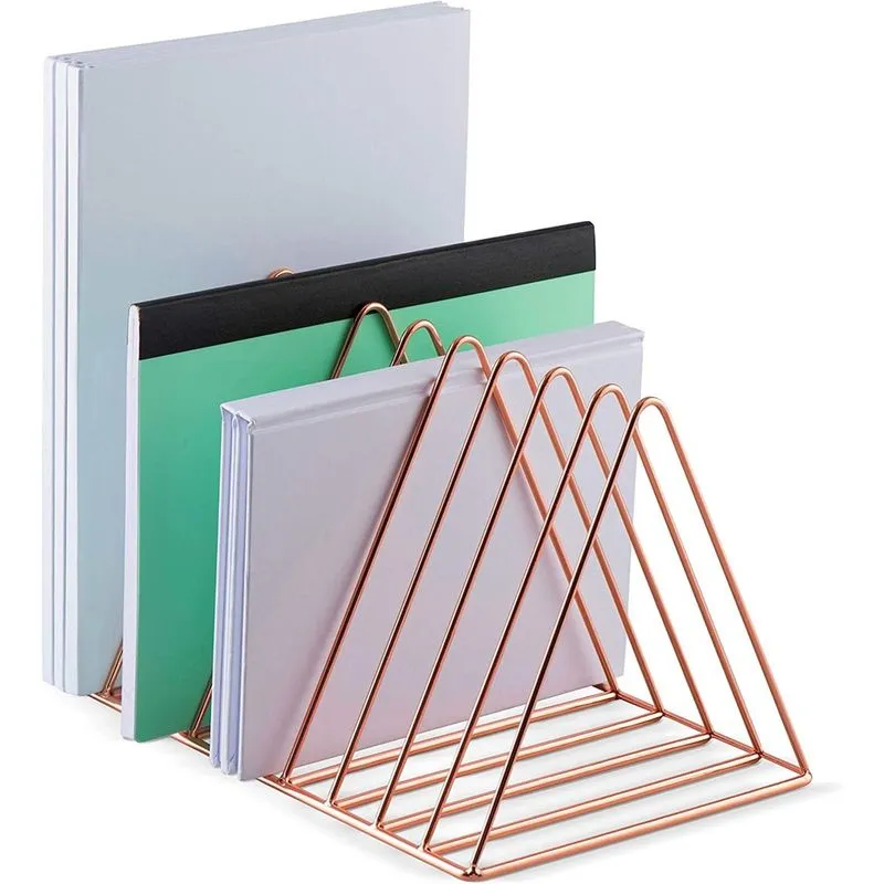 Suporte de arquivo triangular Organizador de pasta de mesa de classificador de correio Organizador de mesa em ouro rosa, coleção de fios