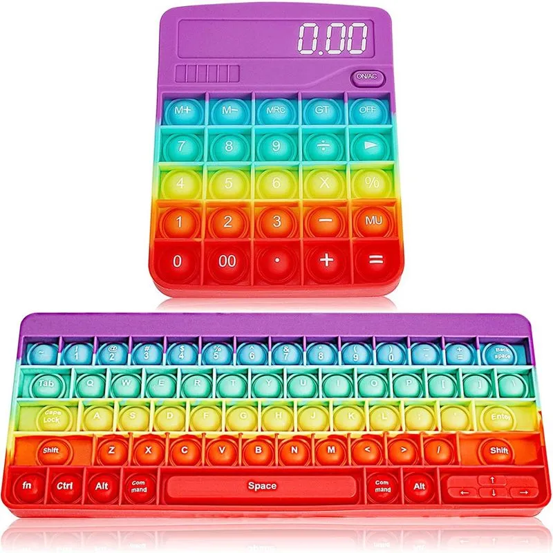 Calculadora Push Pop On It para teclado Conjunto de brinquedos raros Popper Fidget, brinquedos infantis Fidget Push Pop On It, meninas, meninos, aliviar o estresse (arco-íris)