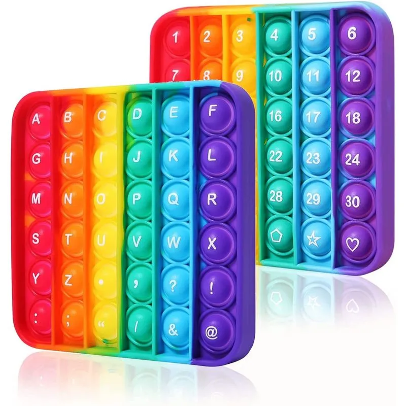 Brinquedo pop simples de silicone quadrado número do alfabeto sensorial anti-ansiedade bolhas de mouse blocos de fidget sensoriais (pacote com 2)