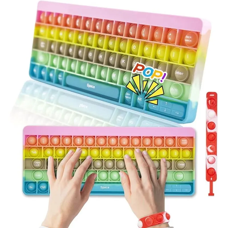 Brinquedo Fidget Pop de Teclado com Letras, Brinquedo Sensorial Push Pop Bubble Fidget para Crianças, Brinquedo Fidget Poppet para Alívio da Ansiedade, Brinquedo Poppers Fidget para Presente