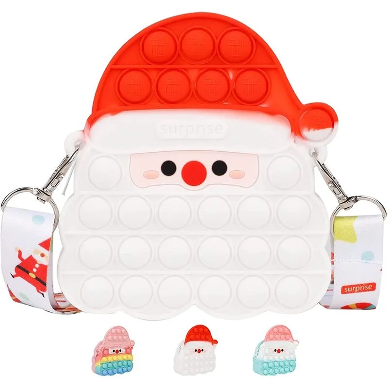 Bolsa pop bolsa de ombro para meninas, arco-íris Papai Noel Natal Pop Fidget Bag Crossbody Coin Purse Toy, Relief Stress Push Popper Backpack Fidget Toy Presente para lembrancinhas de festa Material e